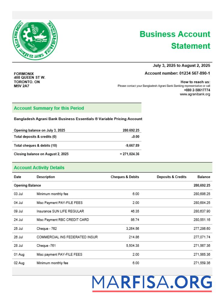 Downloadable Agrani Bank firm account statement Word and PDF template